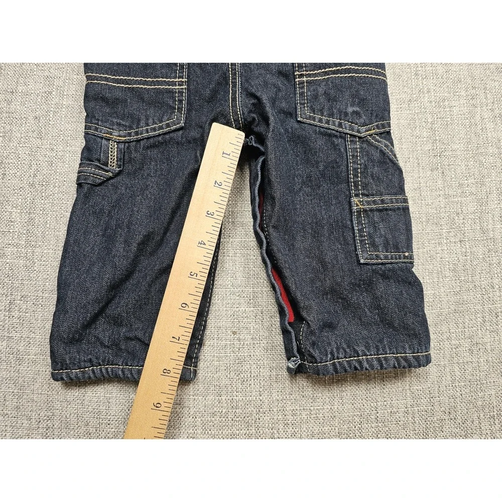 OshKosh B'gosh Overalls Boys 6M Blue Denim Lined Bib Pants Winter Fleece Pockets